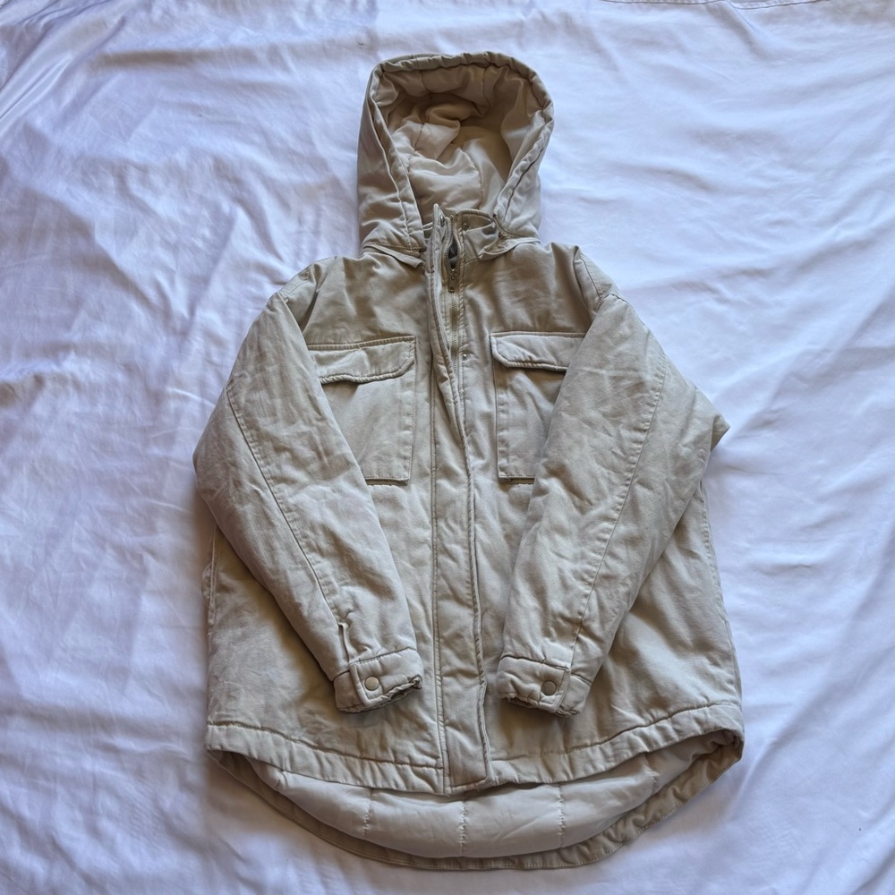 Forever 21 Cream Textured Fabric winter coat detachable hood size small